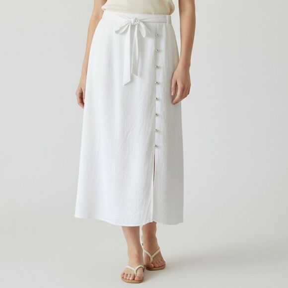 NYCC Dresses & Skirts - NYCC Women's White Midi Long Button Elastic Waist Tie Front Skirt Size S
